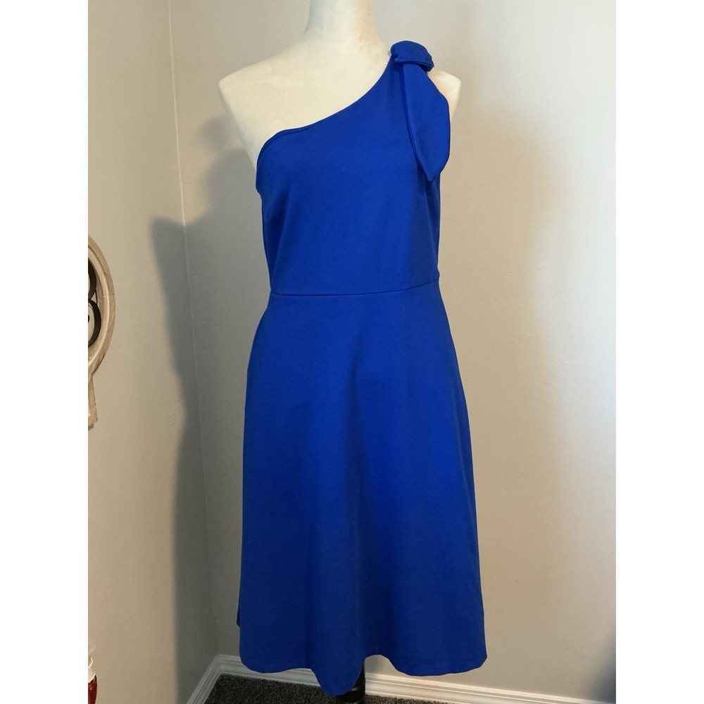 Banana Republic Radiant One Shoulder Dress Royal Pockets Blue Sz 6‎ - Picture 2 of 16